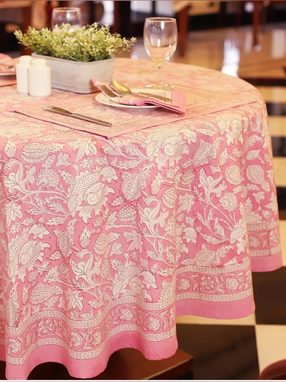 Round Floral Cotton Tablecloth